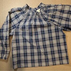 J. Crew Medium Plaid Ruffleneck Smocked Top  Blue/white plaid‎